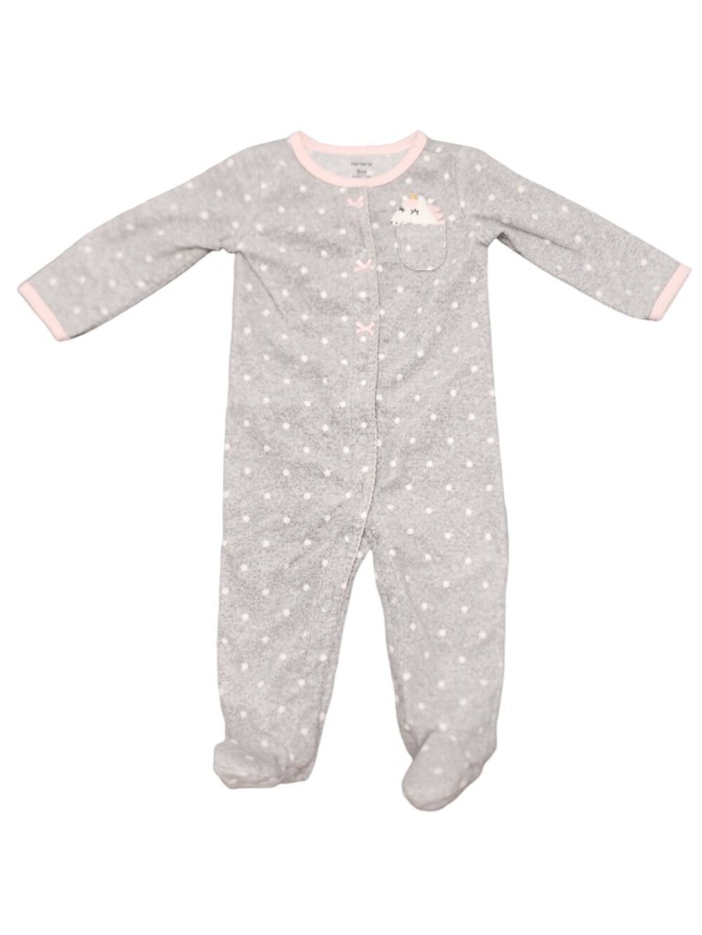Baby Girls Carter's Fleece Polka Dot Unicorn Pocket Sleeper 9 Months Grey White